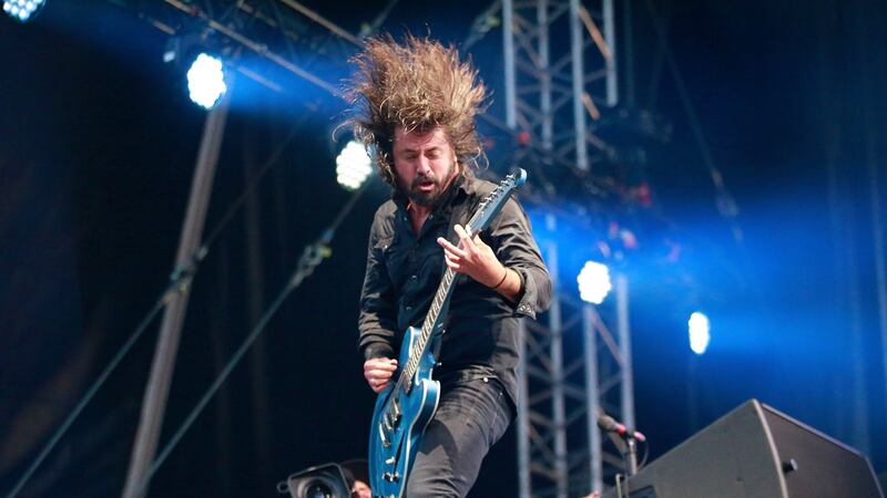 Dave Grohl in action during the performance. Photograph: Nick Bradshaw/The Irish Times