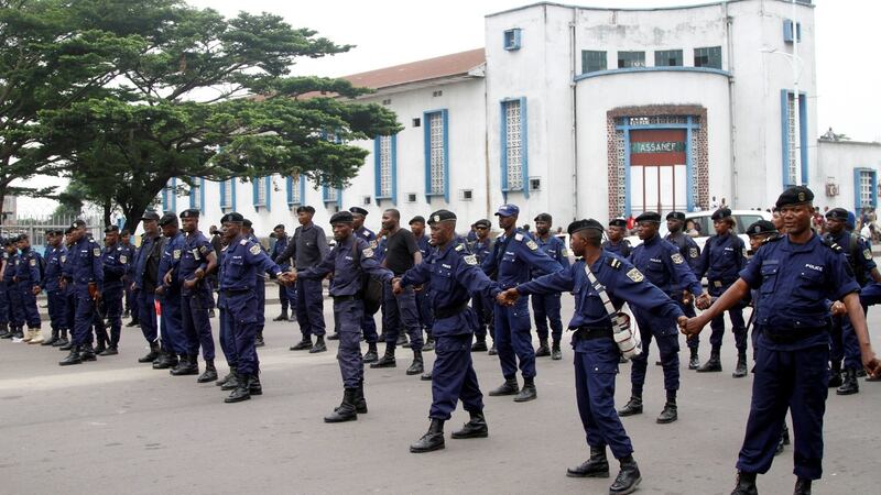 Riot policemen march before blocking demonstrators during a protest against President Joseph Kabila organised by the local Catholic Church in Kinshasa, Democratic Republic of Congo, January 21st, 2018. Photograph: Kenny Katombe/Reuters