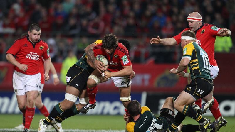 Munster’s Donncha O’Callaghan on a run during the game against Northampton. Photograph: Billy Stickland/Inpho