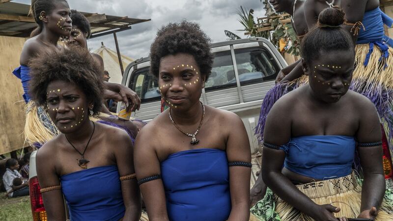 Women before a dance performance in Goroka, Papua New Guinea.