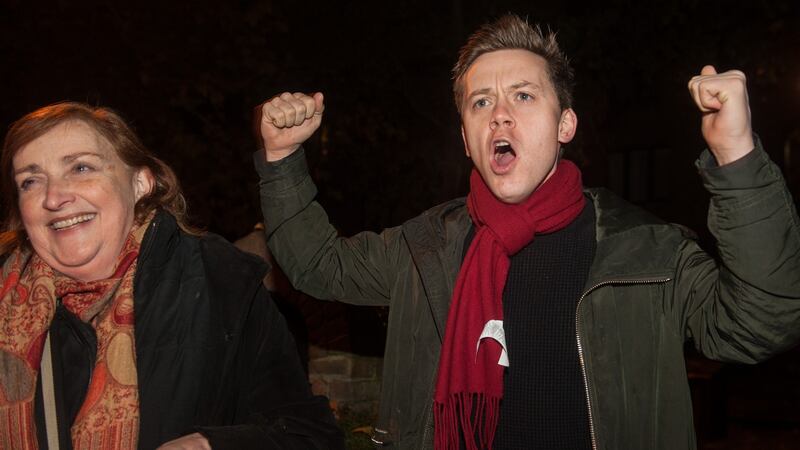 Journalist and Labour activist Owen Jones given a speech in support of Labour candidate Emma Dent Coad (left) organised by Momentum recently in London, England. Photograph: Guy Smallman/Getty