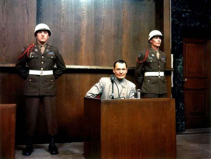 Hermann Göring during cross-examination at his trial for war crimes in Room 600 at the Palace of Justice in Nuremberg, Germany, in 1946. Photograph: Raymond D'Addario/Galerie Bilderwelt/Getty Images