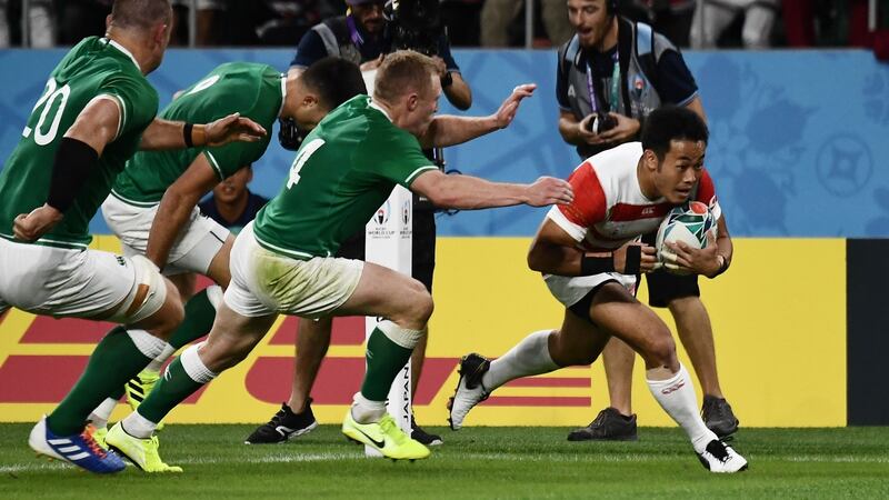 Kenki Fukuoka dives over for a try. Photo: Anne-Christine Poujoulat/Getty Images