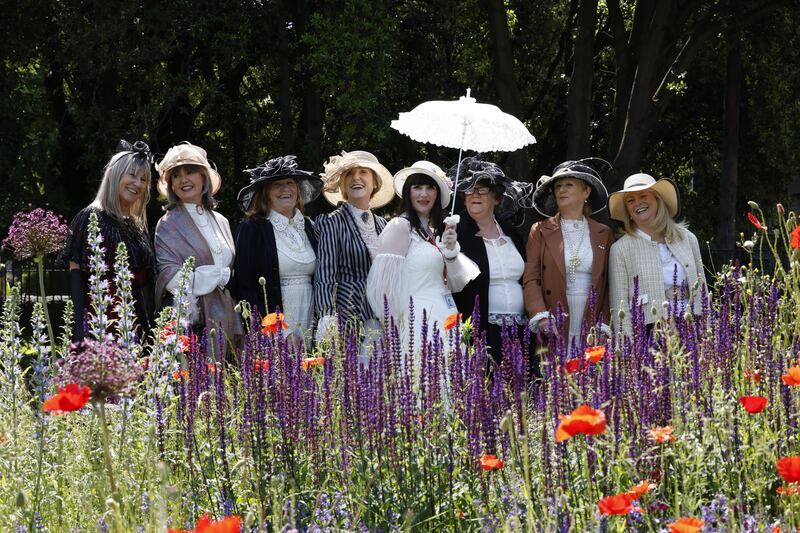 (L-R) Carol Reynolds, Sheena Bourke, Marian Finn, Carol O’Neill, Louise Whelan, Margaret Gray, Rosemary Phipps and Yvonne Rossiter in Ringsend Park, the location of James Joyce's first date with his future wife, Nora Barnacle. Photograph: Nick Bradshaw 