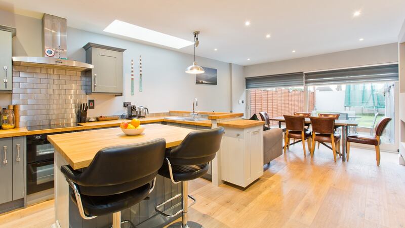 The open-plan kitchen and dining area at 294 South Circular Road, Dublin 8.