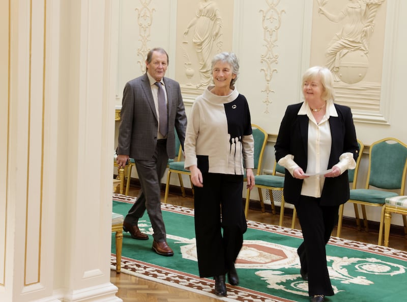 President-elect Catherine Connolly and her husband Brian McEnery arrive at Áras an Uachtaráin. Photograph: Alan Betson