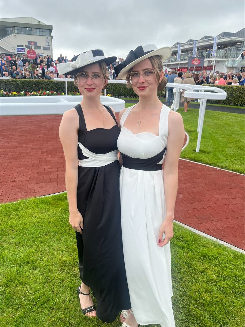 Twins Rebeka and Radka Kotulakova, from Slovakia, at the opening night of the Galway Races. Photograph: Frank McNally