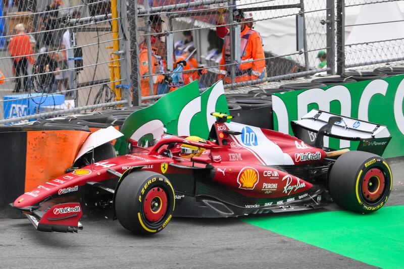 Lewis Hamilton crashes his Ferrari during the Dutch Grand Prix at Zandvoort. Photograph: John Thys/AFP via Getty Images