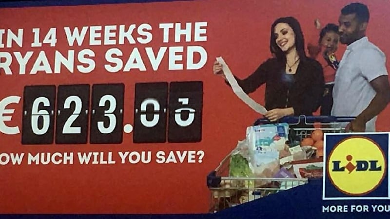 One of the Lidl ads featuring Fiona Ryan (33), her fiance Jonathan Mathis (32) and their 22-month-old son.