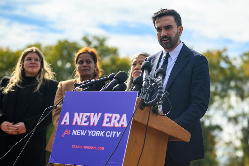 Mayor-elect Zohran Mamdani speaks to the press in Corona Park, Queens on Wednesday. Photograph: Alexi J Rosenfeld/Getty Images