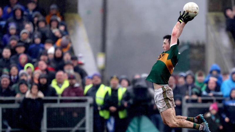 Kerry’s Paul Murphy claims a high ball. Photograph: Tommy Dickson/Inpho