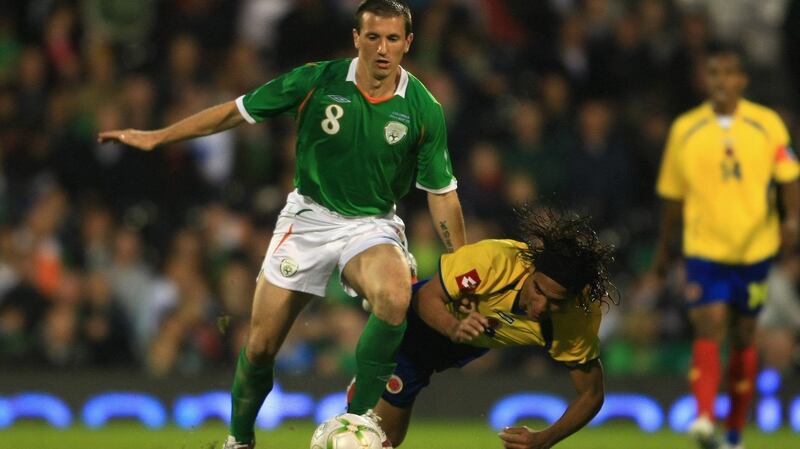Liam Miller playing for Ireland against Columbia during a friendly match in London in 2008/. File photograph: Jamie McDonald/Getty