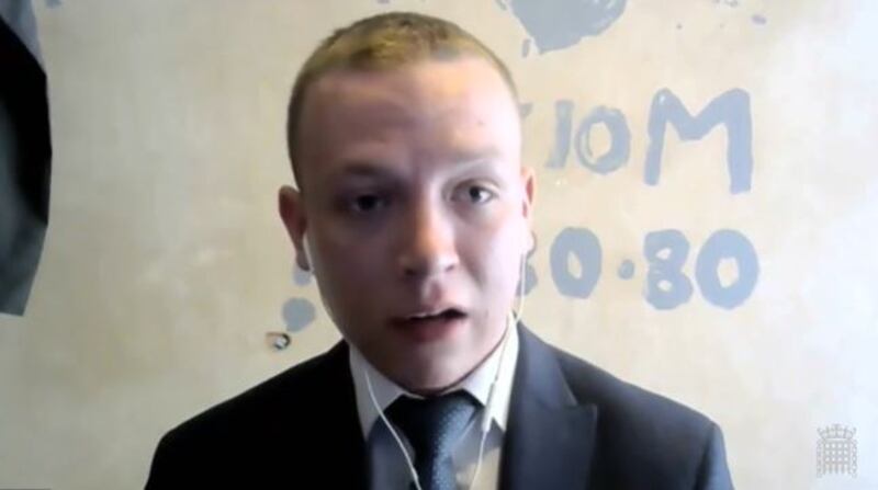Joel Keys (19) addressing the Northern Ireland Affairs Committee on Wednesday. Image: parliamentlive.tv