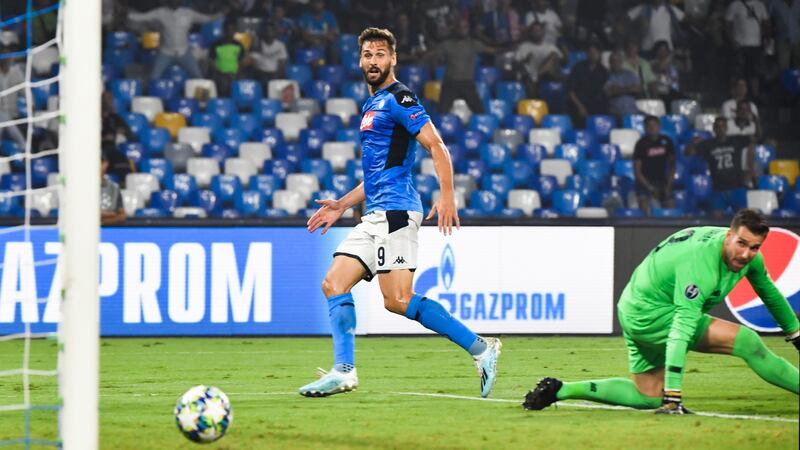 Fernando Llorente doubles Napoli’s lead. Photograph: Andreas Solaro/AFP/Getty