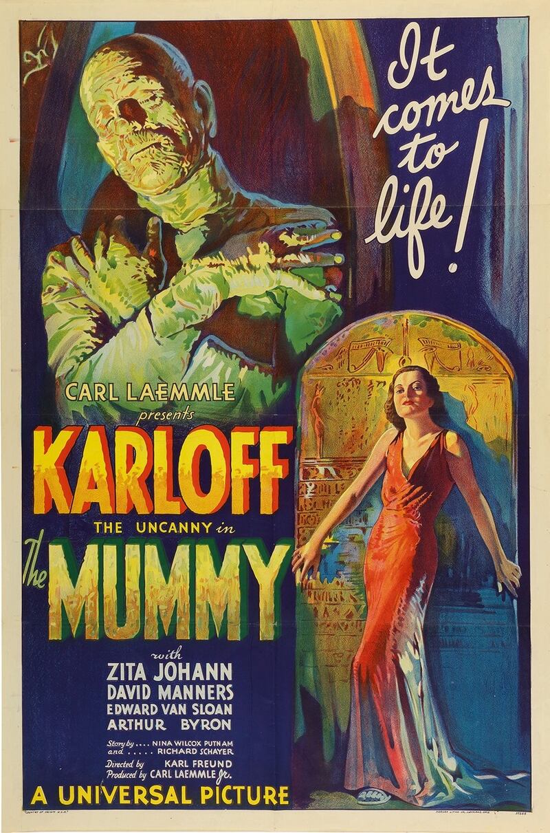 An original 1932 lithographic film poster designed by Karoly Grosz, for the movie ‘The Mummy’