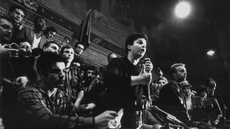 Daniel Cohn-Bendit speaking to am  overcrowded assembly hall in the Sorbonne in May 1968. Photograph:  Getty Images