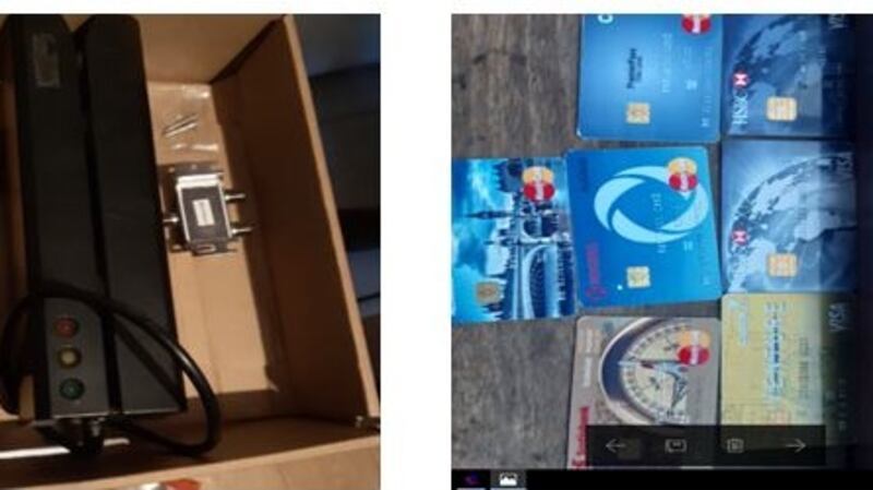 Officers connected to the street crime unit operating out of Pearse Street station in Dublin carried out an operation targeting people suspected of being involved in the practice of card skimming on Thursday. They recovered an encoding device (left) and 66 cloned cards. Image: An Garda Síochána.