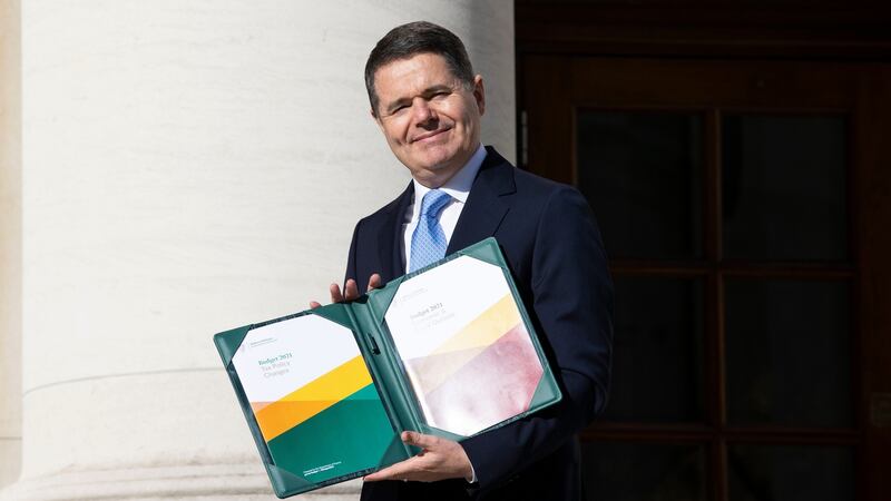 Finance Minister Paschal Donohoe arriving at Government Buildings in Dublin before outlining details of the next budget in the Dáil. Photograph: Julien Behal Photography/PA