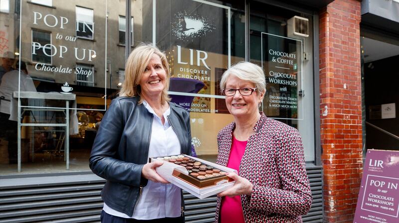 Ann Murray, MD, Lir Chocolates and Connie Doody, co-founder and technical director,  at the Lir Chocolate Workshop on Dame Lane, Dublin 2. Photograph: Andres Poveda