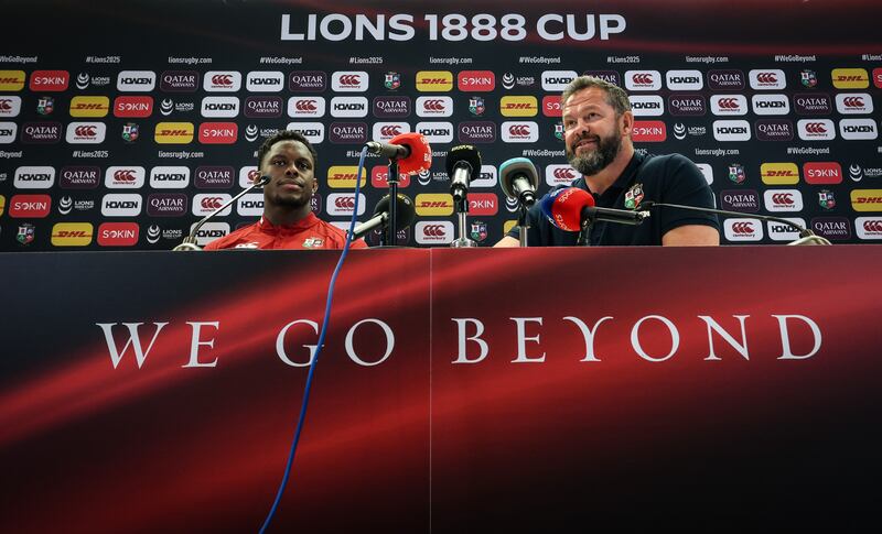 Maro Itoje and head coach Andy Farrell. Photograph: Billy Stickland/Inpho