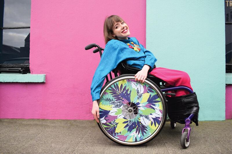 Isabel Keane is a fan of florals and bright colours. Kim Sielbeck wheel cover. Photo Ailbhe Keane
