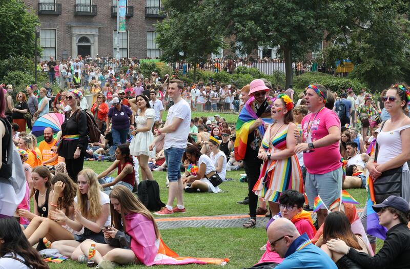 People in Merrion Square during the Dublin Pride on Saturday. Photograph: Nick Bradshaw/PA Wire