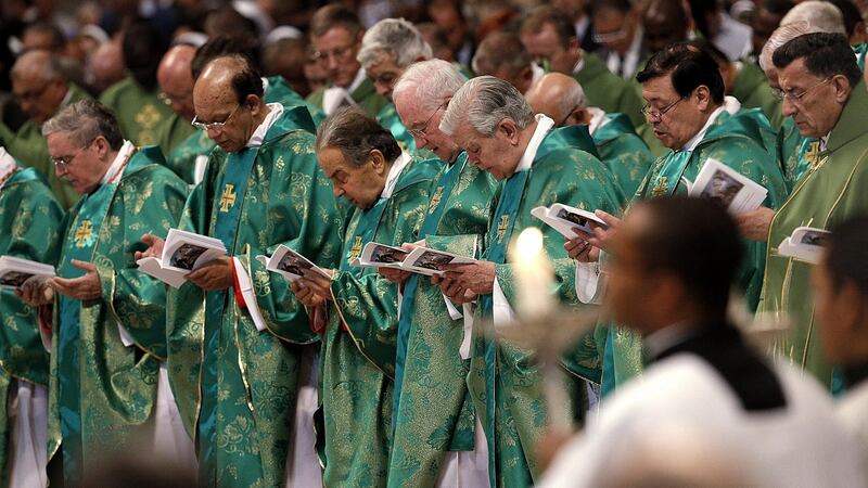Prelates during the opening Mass of the XVI Ordinary Meeting of the Synod of Bishops, celebrated by Pope Francis, in the Saint Peter’s Basilica. Photograph: EPA