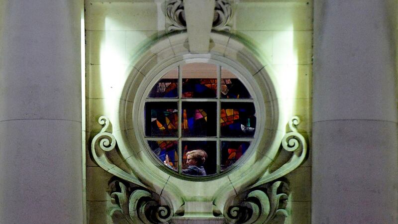 3rd Politics - Tanaiste Frances Fitzgerald TD seen through a window on the eve of her resignation from office, in the national interest, following mounting pressure from colleagues and opposition members. Photograph: Cyril Byrne / The Irish Times