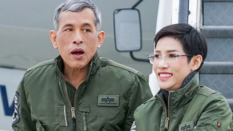 King Vajiralongkorn with royal noble consort Sineenat Bilaskalayani, also known as Sineenat Wongvajirapakdi, in August 2019. The consort was recently stripped of all titles. Photograph:    Thailand’s Royal Office/AFP via Getty Images