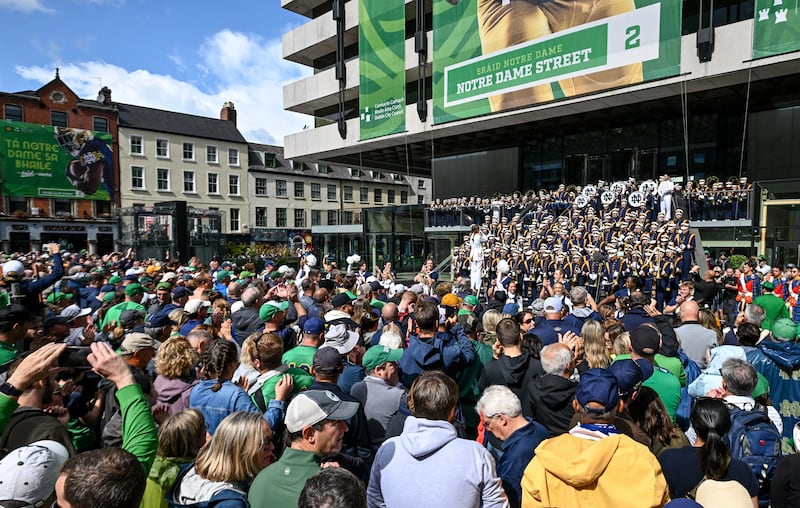 Notre Dame fans pack out the fan zone in central Dublin. Photograph: Sportsfile