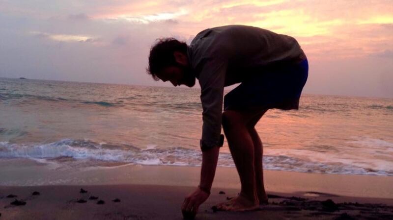 Day 203: Donal giving turtles a helping hand in Hikkadua, Sri Lanka.