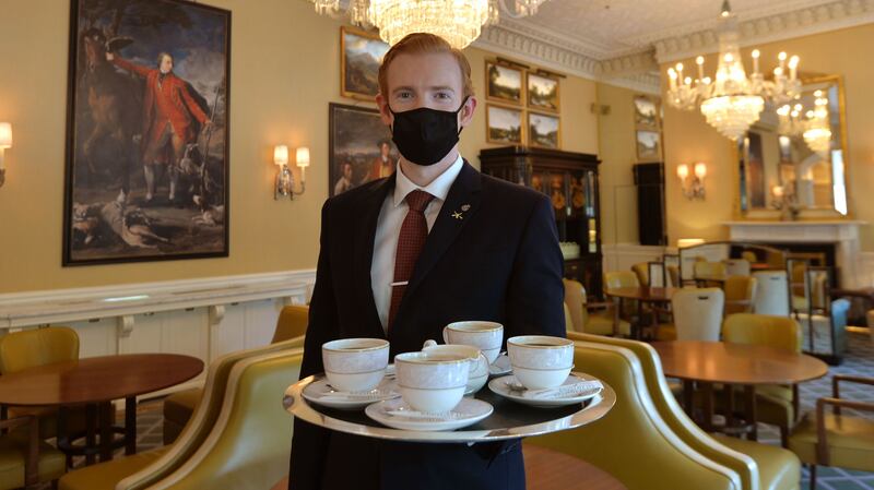 Gary Cahill, food and beverage director at the Shelbourne, serving coffee in the Lord Mayor’s Lounge. Photograph: Alan Betson
