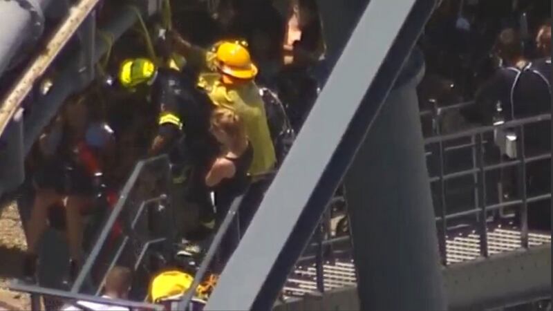 More than twenty people were trapped for almost two hours at the top of the  roller coaster ride in Australia. Photograph: Reuters