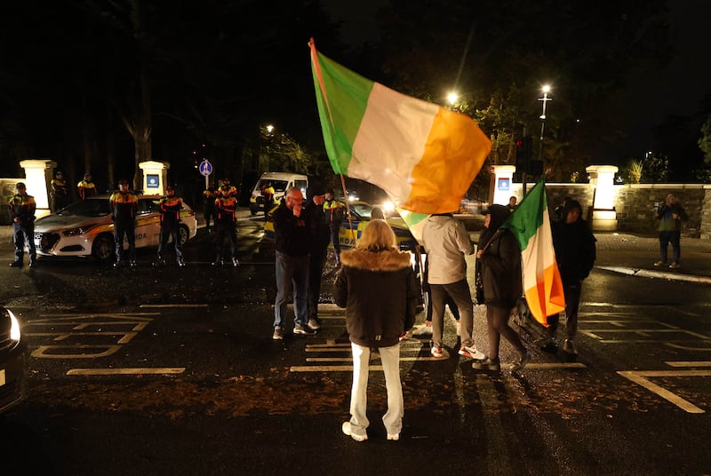 A small number of protesters on Monday night. Photograph: Colin Keegan/Collins Dublin