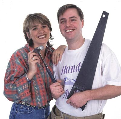 Carol Smillie and Handy Andy (Andy Kane) on Changing Rooms, which ended on the BBC in 2004. Returns to Channel 4 with new line-up August 18 2021. Photograph: BBC