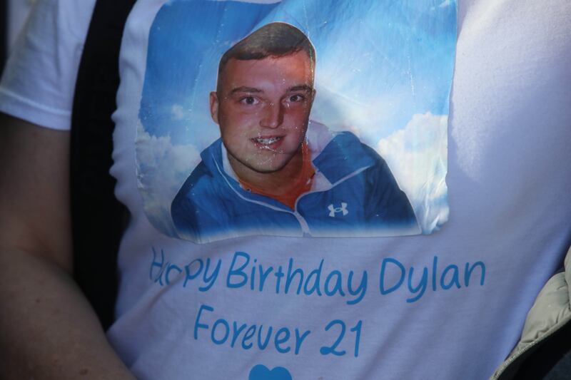 A photo of the late Dylan Killalee Maher on a T-shirt at court on Monday. Photograph: Collins Courts