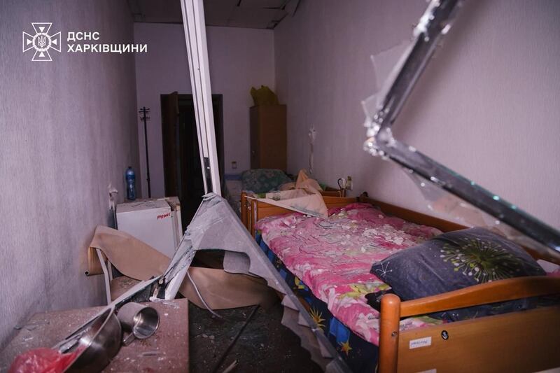 A room in the damaged hospital in Kharkiv. Photograph: Ukrainian Emergency Service via AP