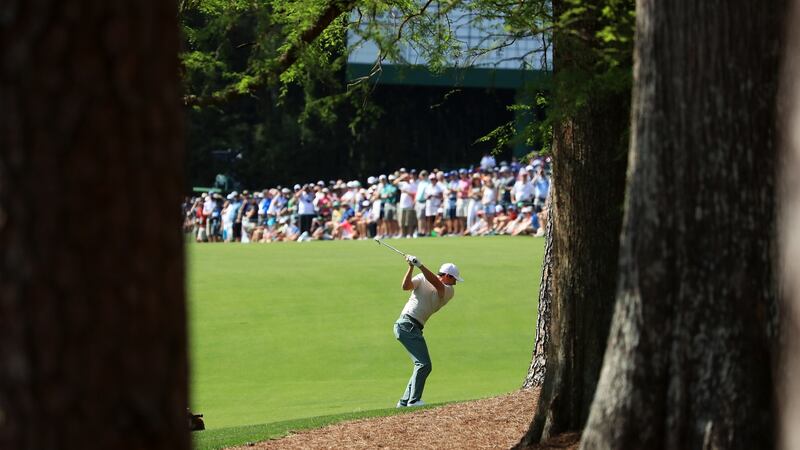 Rory McIlroy plays a shot on the 13th hole during Tuesday’s practice. Photo: David Cannon/Getty Images