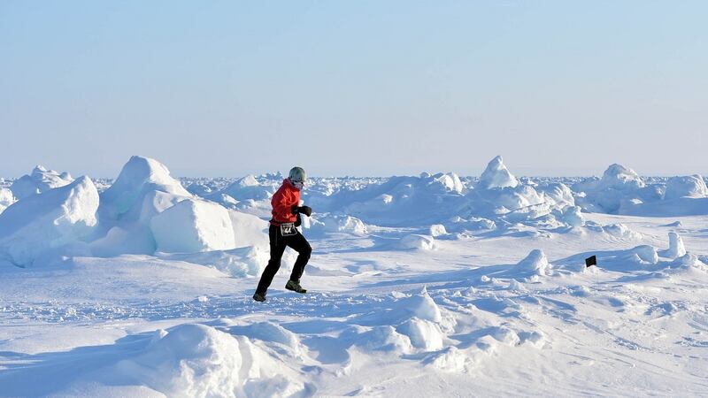 Gary Thornton, running The UVU 2013 North Pole Marathon, known as the world's coolest marathon. Photograph: Mike King/PA Wire