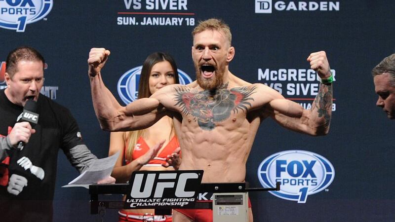 Conor McGregor weighs in before his bout against Denis Siver. Photograph: Emily Harney/Inpho