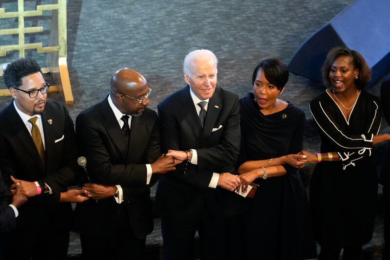 President Joe Biden at Ebenezer Baptist Church. Photograph: Carolyn Kaster/AP