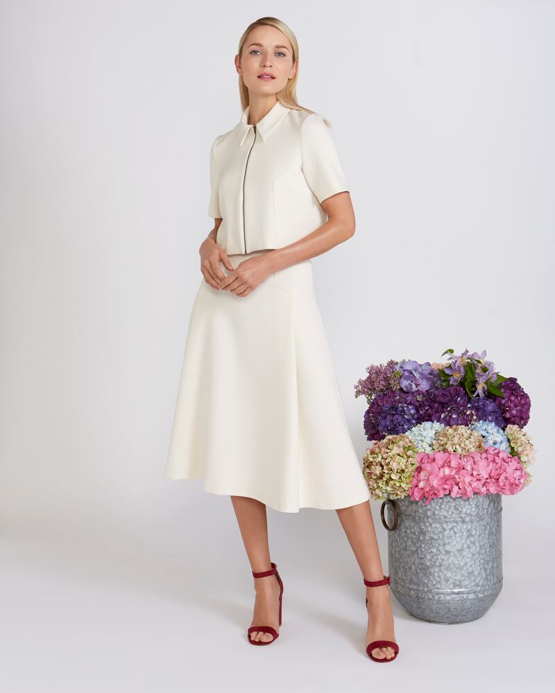 Peter O’Brien for Dunnes:  collar top, €120, and A-line skirt, €150