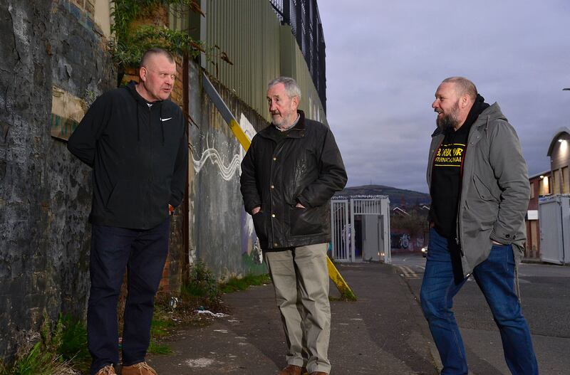 Loyalist ex-prisoner Jim Potts, ex-IRA prisoner Michael Culbert and former British Army soldier Lee Lavis. Photograph: Arthur Allison/Pacemaker Press