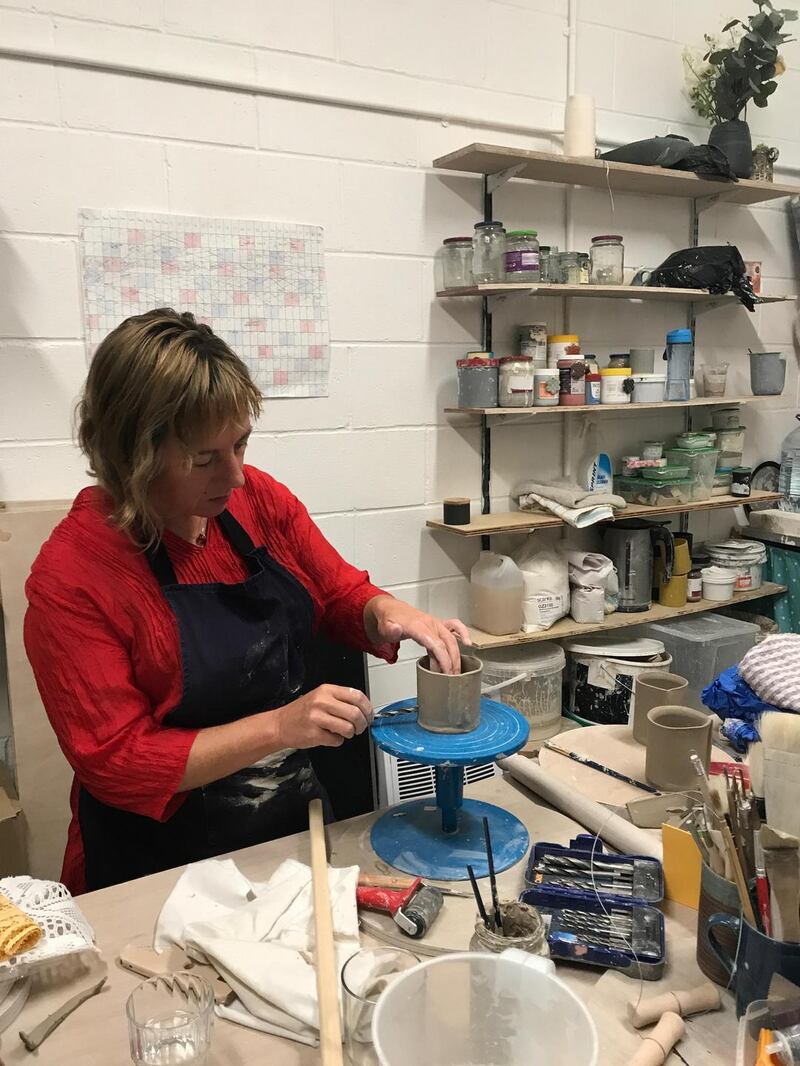 Gemma Tipton at Aisling McElwain’s ceramics workshop in Kilkenny.