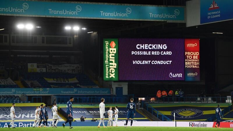 Nicolas Pepe was sent off during Arsena’s draw with Leeds. Photograph: Paul Ellis/Getty