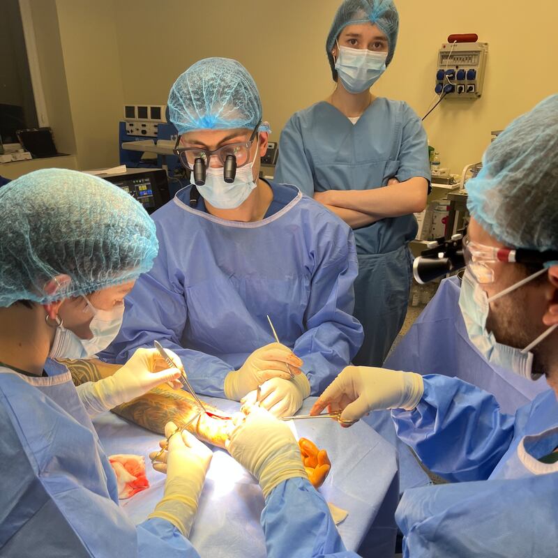 Jacques Hacquebord (centre) the head of hand surgery at the NYU Langone Health hospital in New York. 'Ukraine is now swimming with its head just above water, but in time it will become more and more knowledgeable.' Photograph courtesy of Jacques Hacquebord