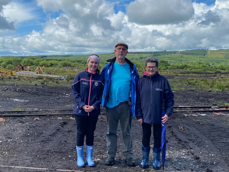 Shauna O'Neill, Joe Cribbin and Margaret O'Neill at Cloontuskert bog, Co Roscommon. Photograph: Deirdre Falvey