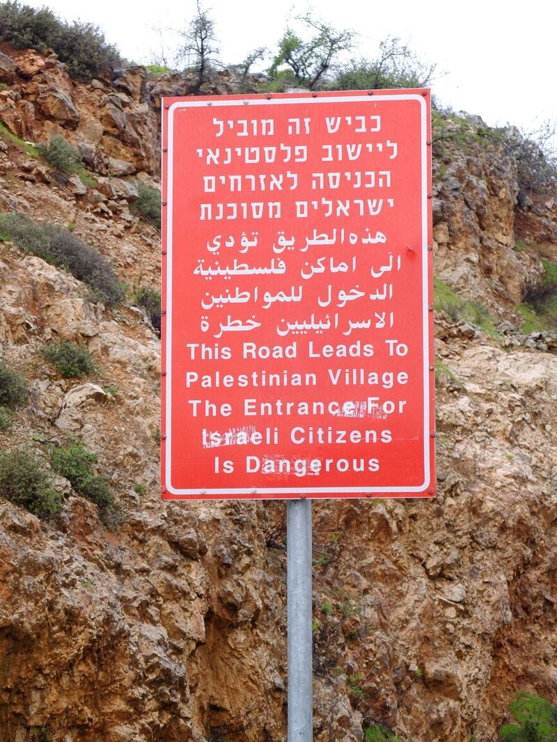 A warning sign about entering a Palestinian village. Photograph: Eimear McBride