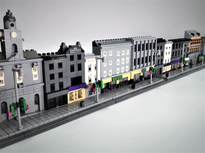 Lego artist Jessica Farrell’s West Street Drogheda project built under-utilised buildings in grey brick to illustrate the impact such spaces have on the streetscape