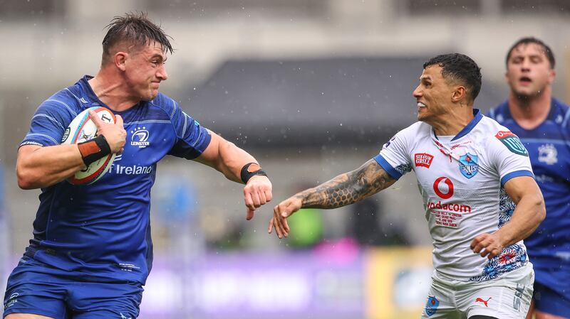 Leinster's Dan Sheehan holds off the challenge of Bulls' Embrose Papier. Photograph: Ben Brady/Inpho